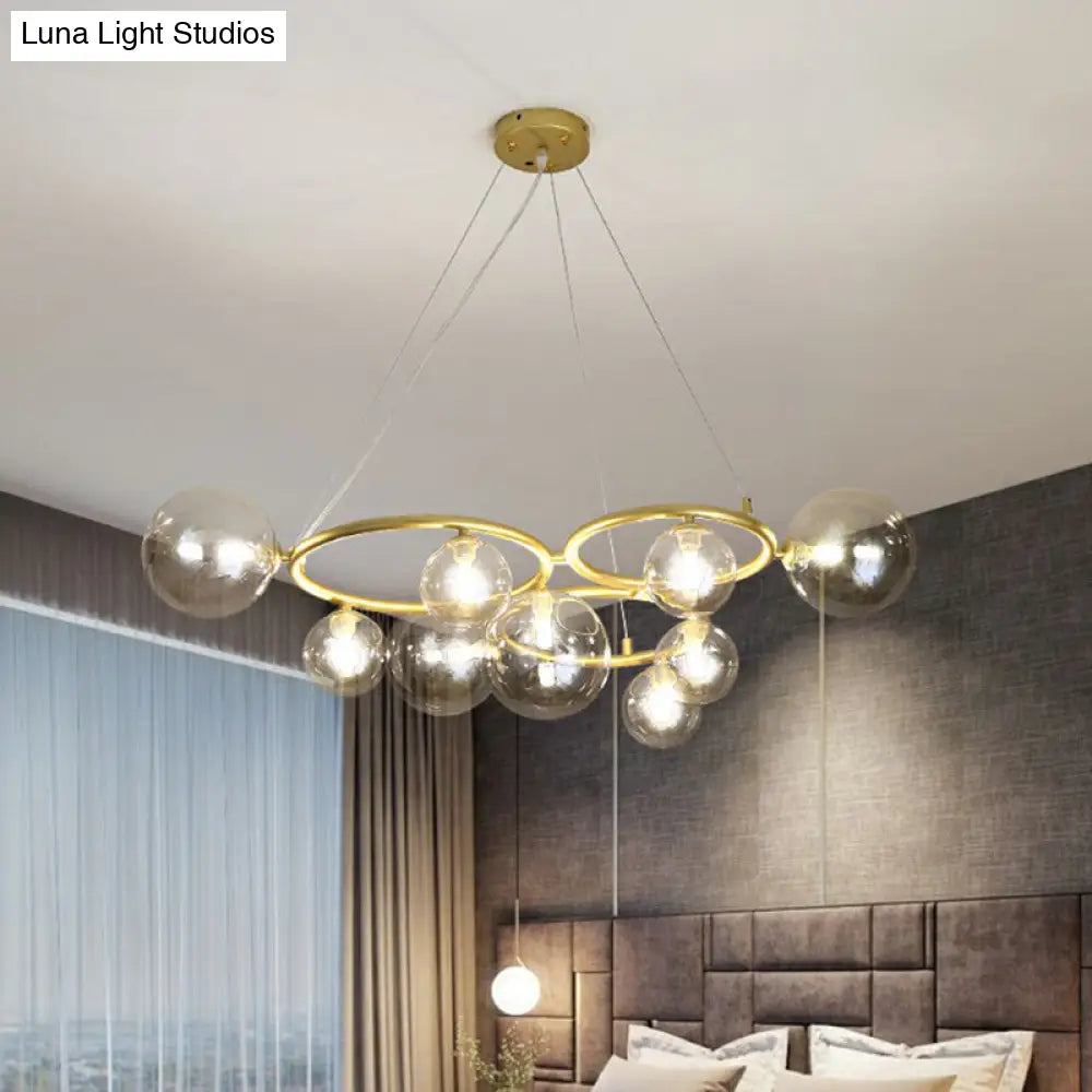 Nordic Style Glass Circles Chandelier: Sleek Suspended Lighting Fixture for Bedrooms