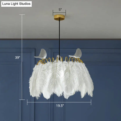 Nordic Style Goose Feather Pendant Lamp - White 1-Bulb Fixture for Bedroom