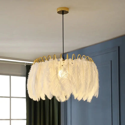 Nordic Style Goose Feather Pendant Lamp - White 1-Bulb Fixture for Bedroom