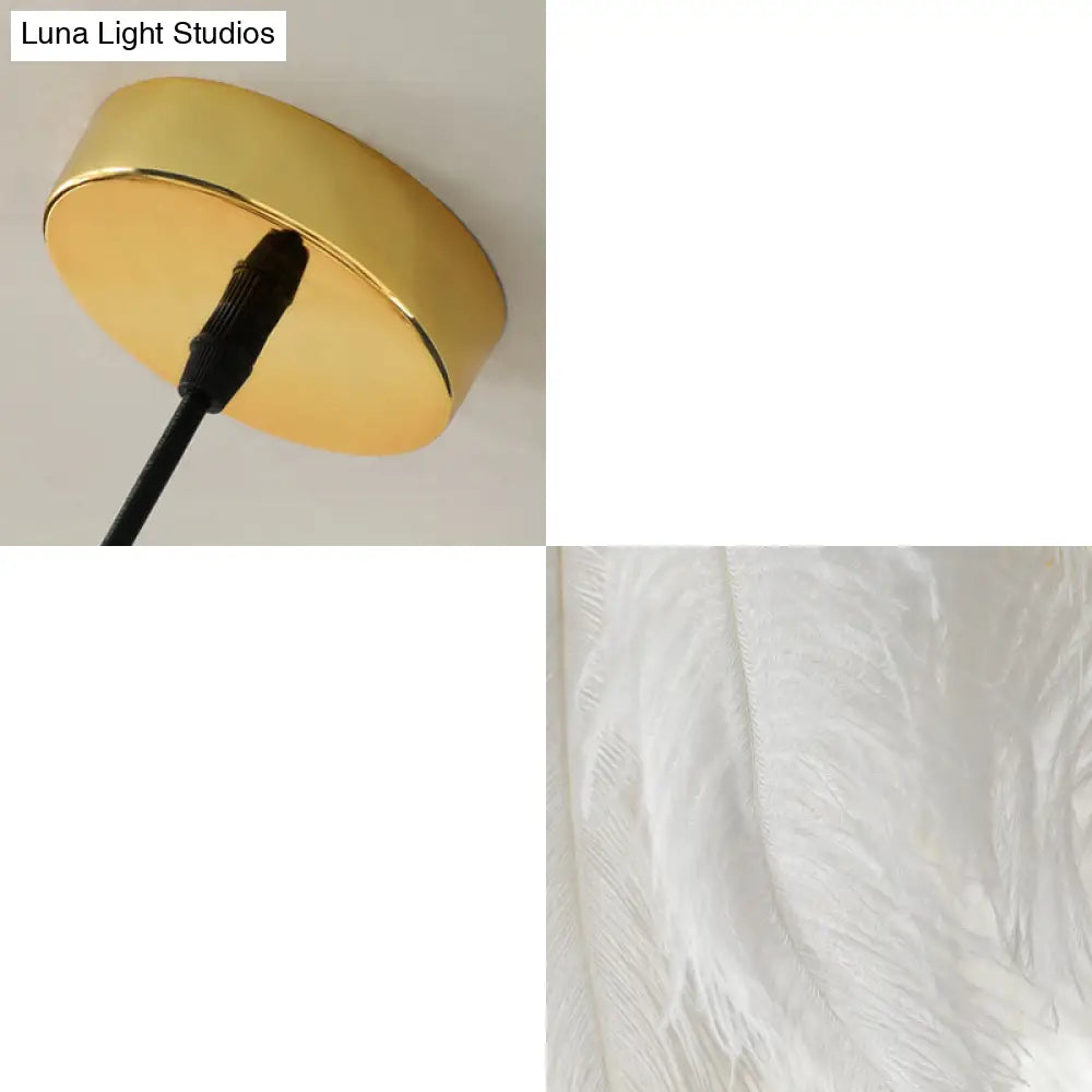 Nordic Style Goose Feather Pendant Lamp - White 1-Bulb Fixture for Bedroom