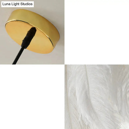 Nordic Style Goose Feather Pendant Lamp - White 1-Bulb Fixture for Bedroom