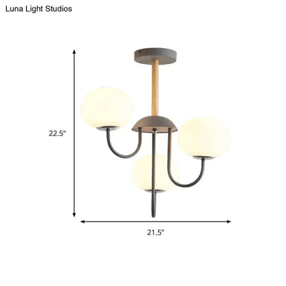 Lámpara de techo estilo nórdico gris/verde con pantalla de cristal blanco en forma de cúpula - 3/5 luces, ideal para salón.