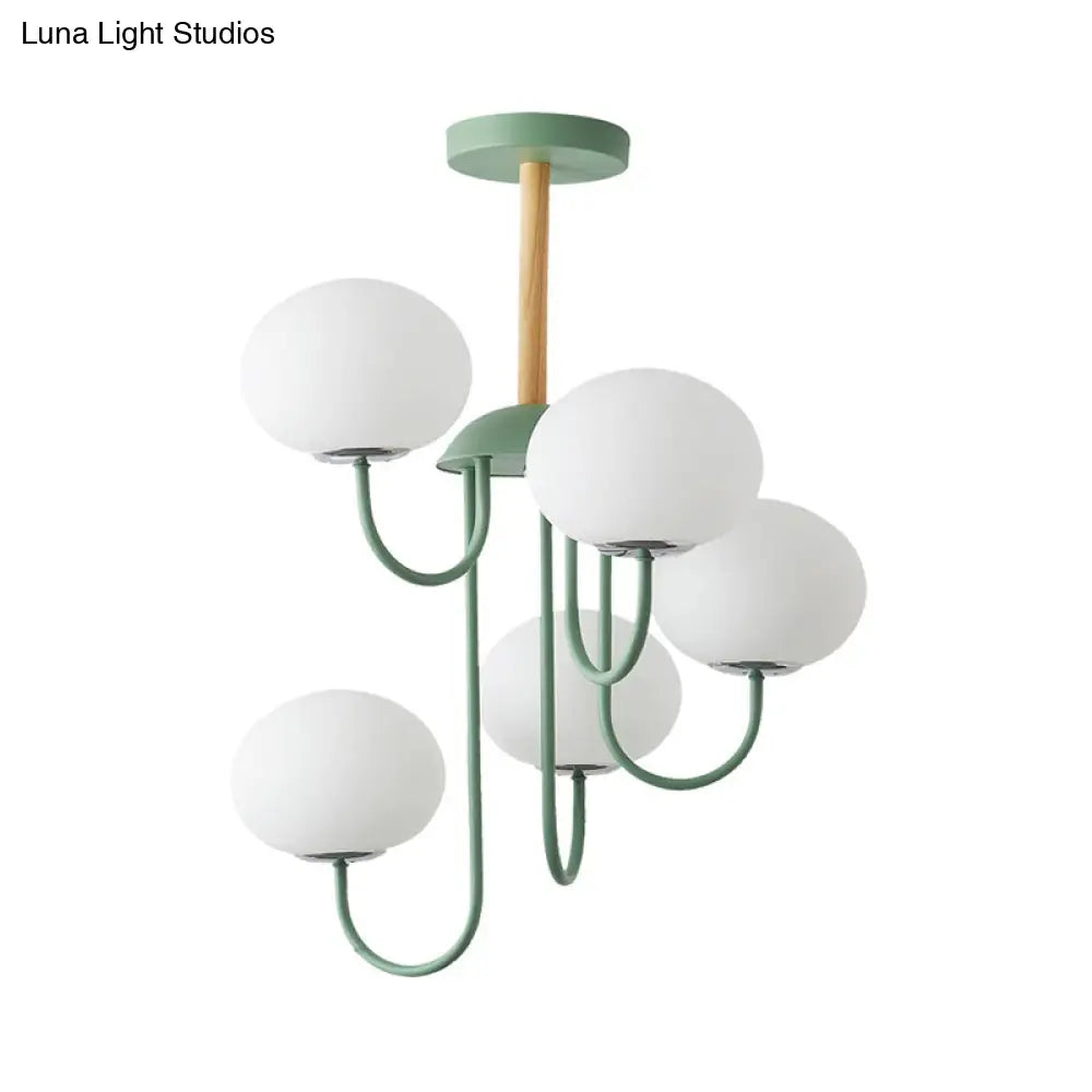 Lámpara de techo estilo nórdico gris/verde con pantalla de cristal blanco en forma de cúpula - 3/5 luces, ideal para salón.