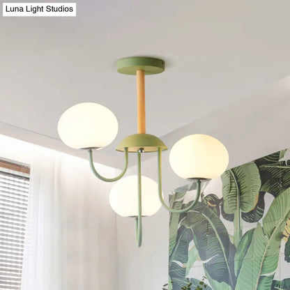 Lámpara de techo estilo nórdico gris/verde con pantalla de cristal blanco en forma de cúpula - 3/5 luces, ideal para salón.