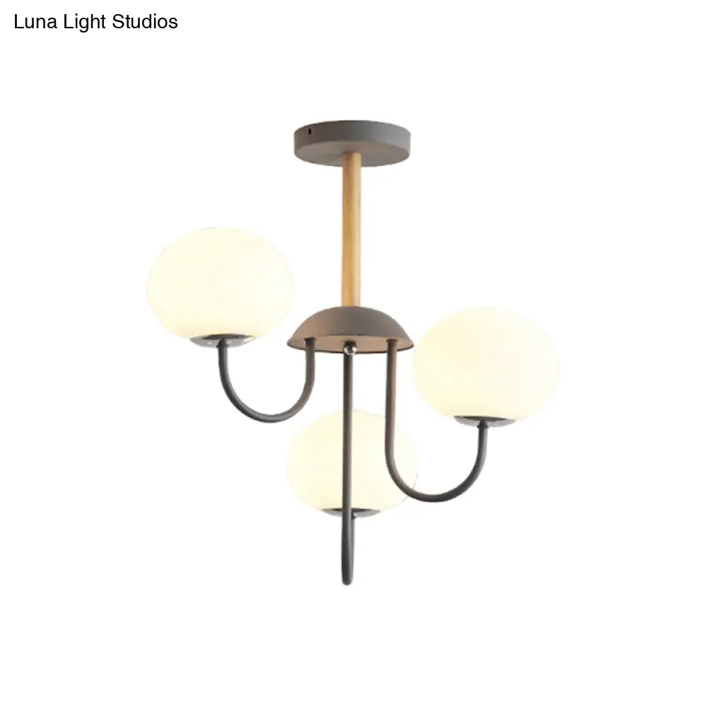 Lámpara de techo estilo nórdico gris/verde con pantalla de cristal blanco en forma de cúpula - 3/5 luces, ideal para salón.