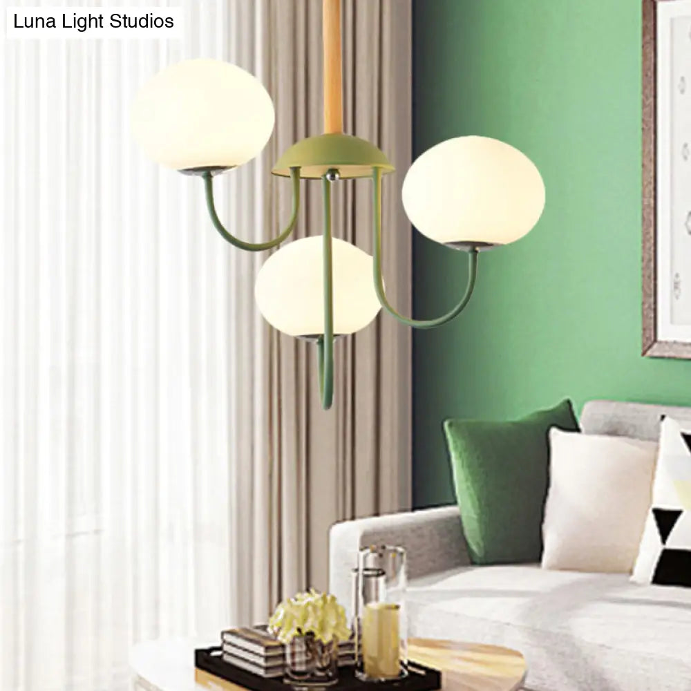 Lámpara de techo estilo nórdico gris/verde con pantalla de cristal blanco en forma de cúpula - 3/5 luces, ideal para salón.