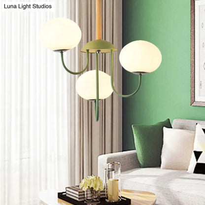 Lámpara de techo estilo nórdico gris/verde con pantalla de cristal blanco en forma de cúpula - 3/5 luces, ideal para salón.