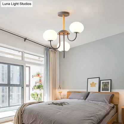 Lámpara de techo estilo nórdico gris/verde con pantalla de cristal blanco en forma de cúpula - 3/5 luces, ideal para salón.