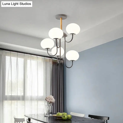 Lámpara de techo estilo nórdico gris/verde con pantalla de cristal blanco en forma de cúpula - 3/5 luces, ideal para salón.