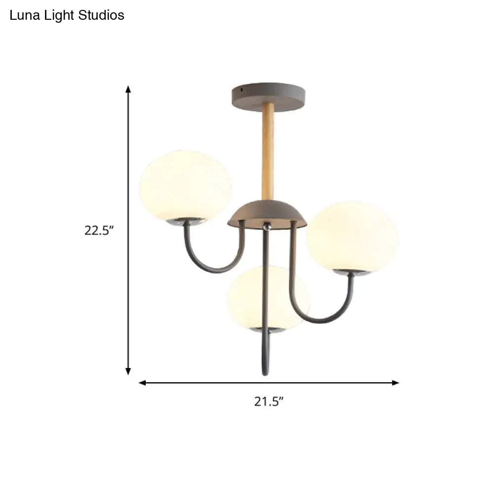 Lámpara de techo estilo nórdico gris/verde con pantalla de cristal blanco en forma de cúpula - 3/5 luces, ideal para salón.