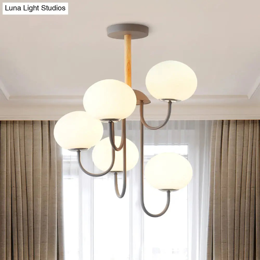 Lámpara de techo estilo nórdico gris/verde con pantalla de cristal blanco en forma de cúpula - 3/5 luces, ideal para salón.