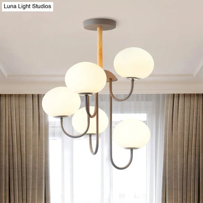 Lámpara de techo estilo nórdico gris/verde con pantalla de cristal blanco en forma de cúpula - 3/5 luces, ideal para salón.