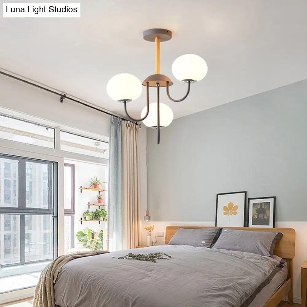 Lámpara de techo estilo nórdico gris/verde con pantalla de cristal blanco en forma de cúpula - 3/5 luces, ideal para salón.