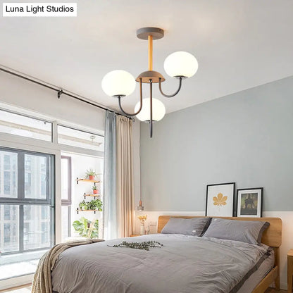 Lámpara de techo estilo nórdico gris/verde con pantalla de cristal blanco en forma de cúpula - 3/5 luces, ideal para salón.