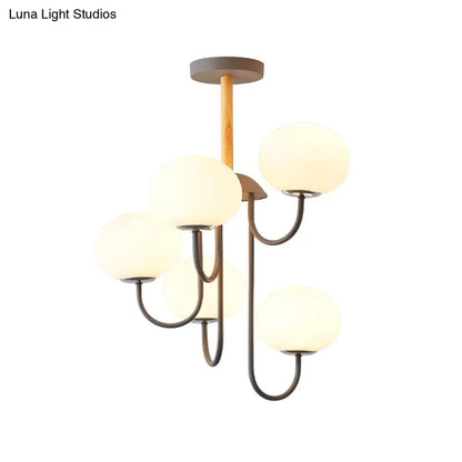 Lámpara de techo estilo nórdico gris/verde con pantalla de cristal blanco en forma de cúpula - 3/5 luces, ideal para salón.