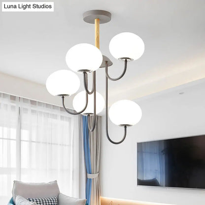 Lámpara de techo estilo nórdico gris/verde con pantalla de cristal blanco en forma de cúpula - 3/5 luces, ideal para salón.