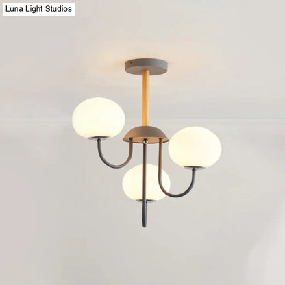 Lámpara de techo estilo nórdico gris/verde con pantalla de cristal blanco en forma de cúpula - 3/5 luces, ideal para salón.