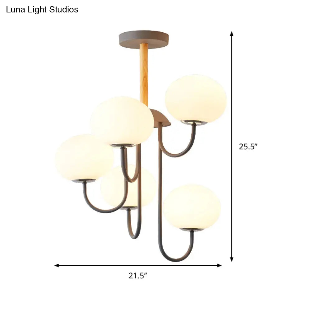 Lámpara de techo estilo nórdico gris/verde con pantalla de cristal blanco en forma de cúpula - 3/5 luces, ideal para salón.