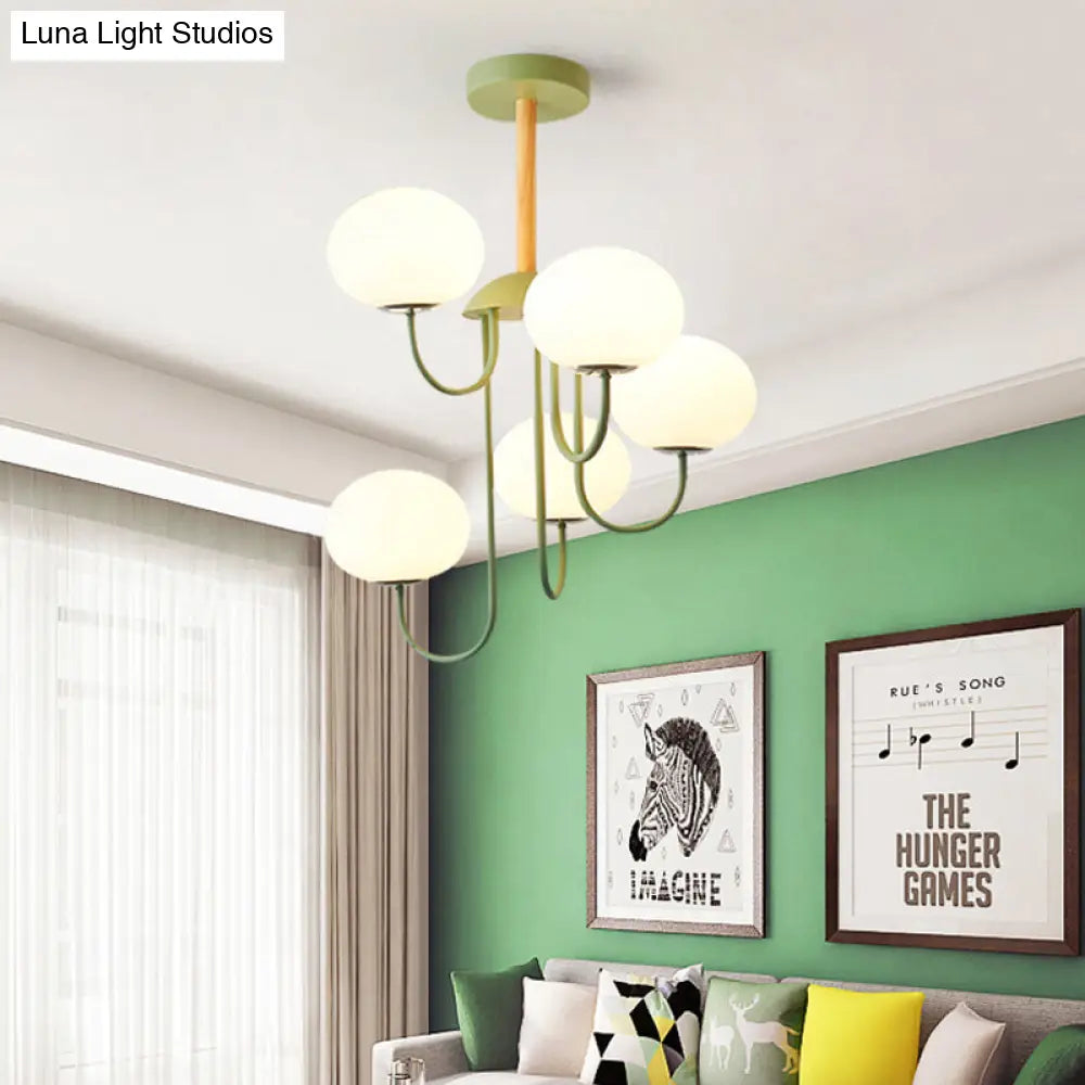 Lámpara de techo estilo nórdico gris/verde con pantalla de cristal blanco en forma de cúpula - 3/5 luces, ideal para salón.