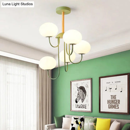 Lámpara de techo estilo nórdico gris/verde con pantalla de cristal blanco en forma de cúpula - 3/5 luces, ideal para salón.