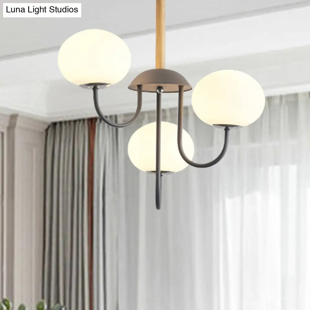 Lámpara de techo estilo nórdico gris/verde con pantalla de cristal blanco en forma de cúpula - 3/5 luces, ideal para salón.