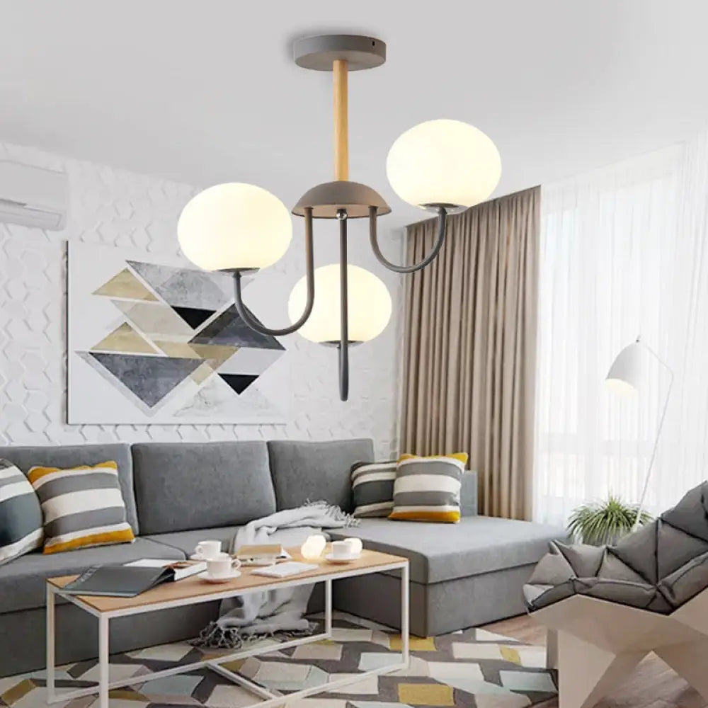 Lámpara de techo estilo nórdico gris/verde con pantalla de cristal blanco en forma de cúpula - 3/5 luces, ideal para salón.