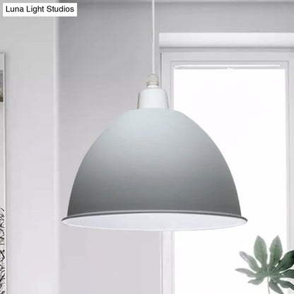 Nordic Style Hanging Pendant Lamp - Grey/Pink Suspended Light with Metal Dome Shade