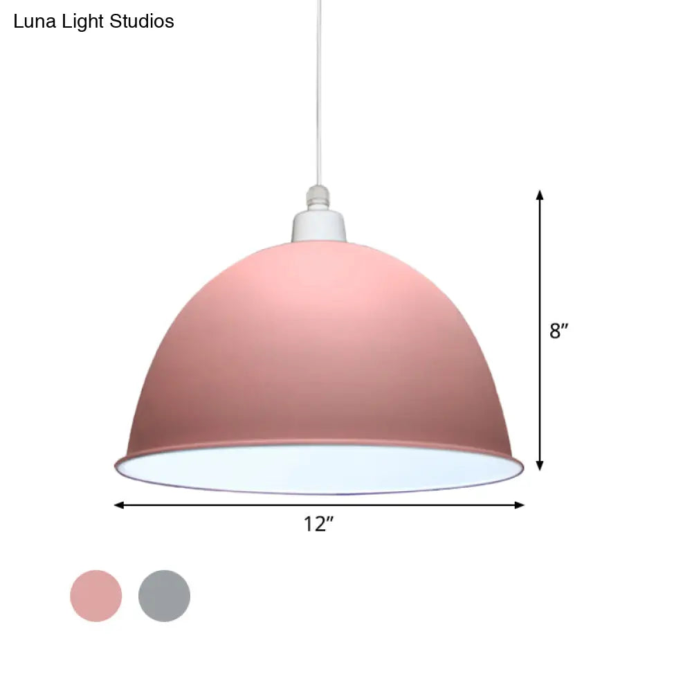 Nordic Style Hanging Pendant Lamp - Grey/Pink Suspended Light with Metal Dome Shade