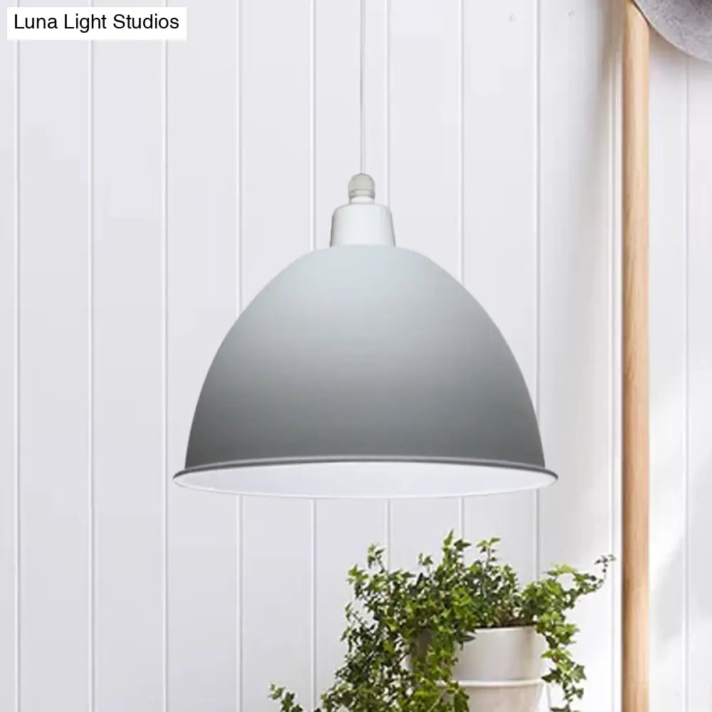 Nordic Style Hanging Pendant Lamp - Grey/Pink Suspended Light with Metal Dome Shade