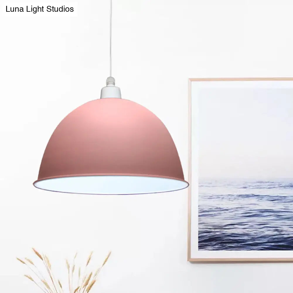 Nordic Style Hanging Pendant Lamp - Grey/Pink Suspended Light with Metal Dome Shade