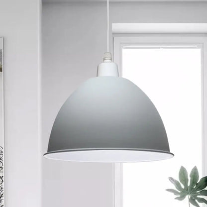 Nordic Style Hanging Pendant Lamp - Grey/Pink Suspended Light with Metal Dome Shade