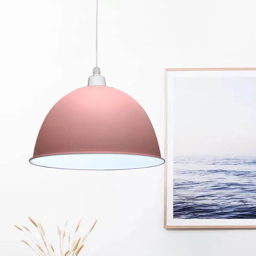 Nordic Style Hanging Pendant Lamp - Grey/Pink Suspended Light with Metal Dome Shade