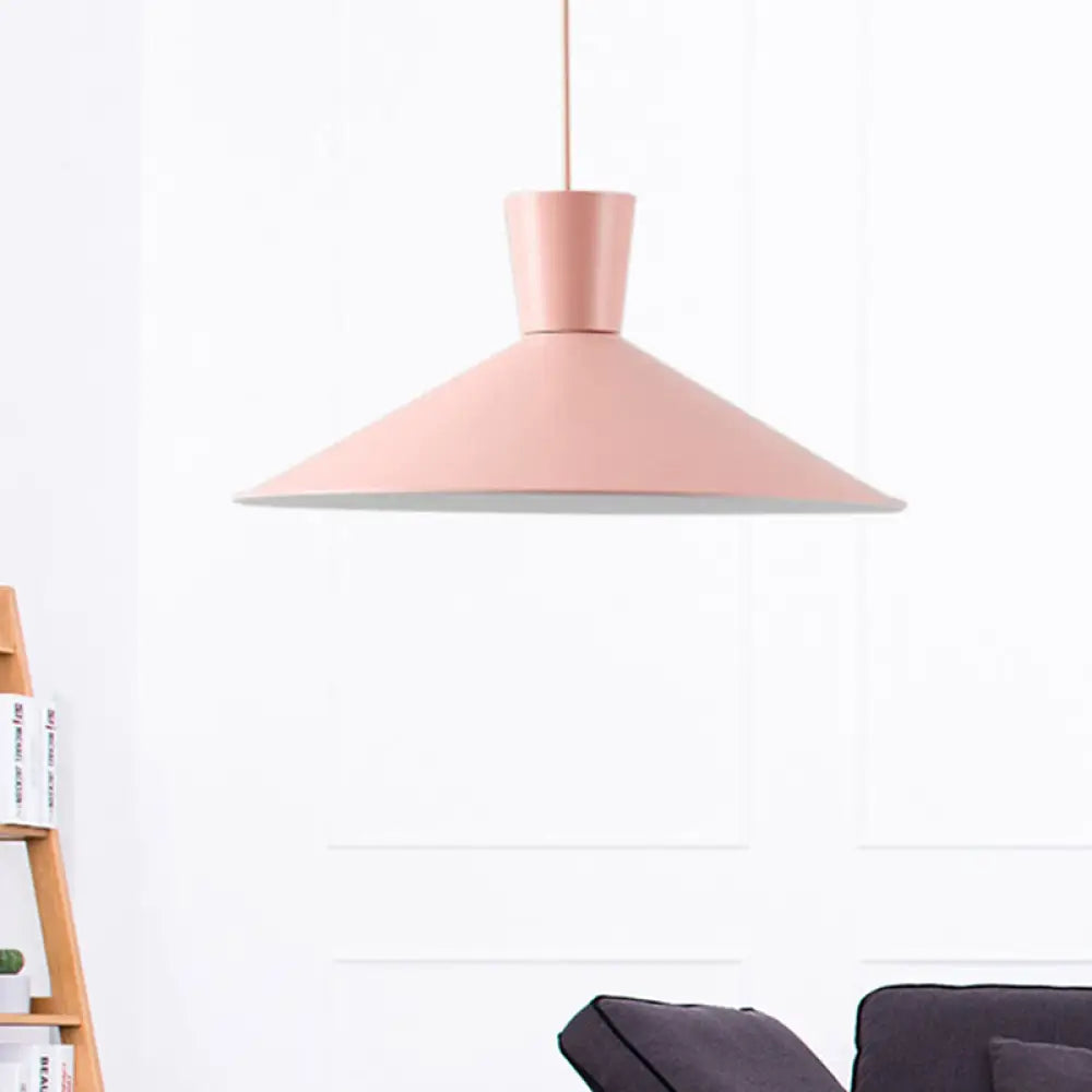 Nordic Style Iron Pendant Ceiling Light - Pink/Yellow/Blue Flared Design, Perfect for Living Room