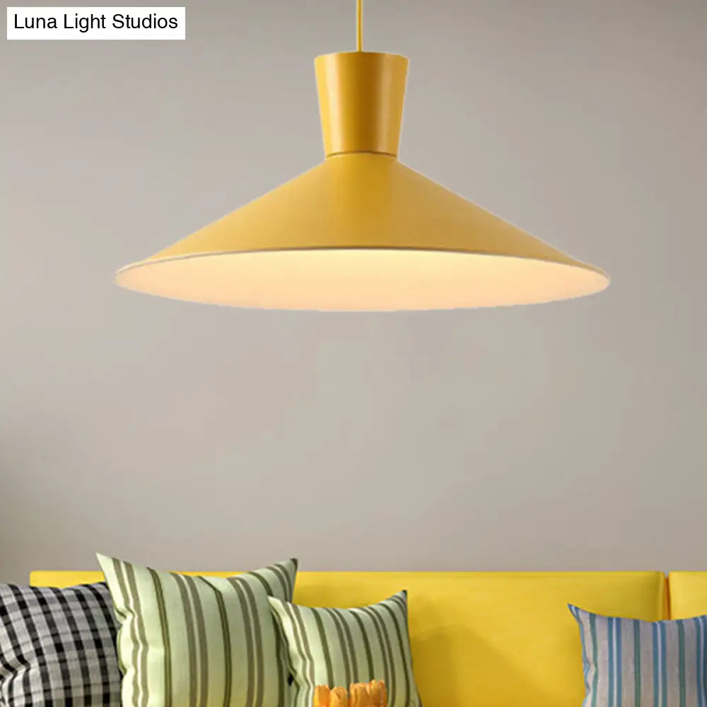 Nordic Style Iron Pendant Ceiling Light - Pink/Yellow/Blue Flared Design, Perfect for Living Room