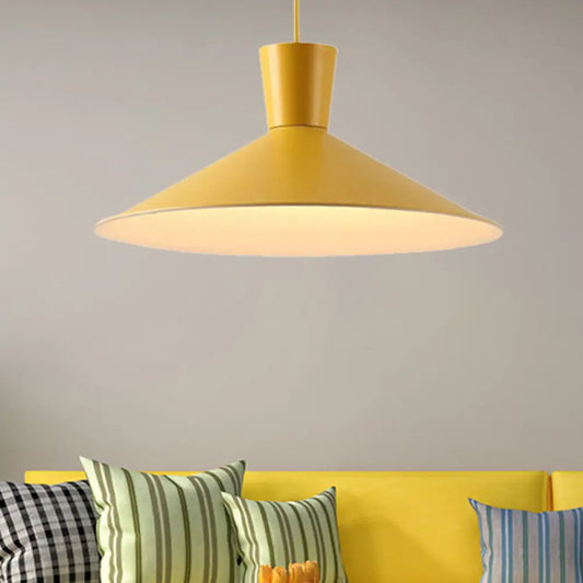 Nordic Style Iron Pendant Ceiling Light - Pink/Yellow/Blue Flared Design, Perfect for Living Room