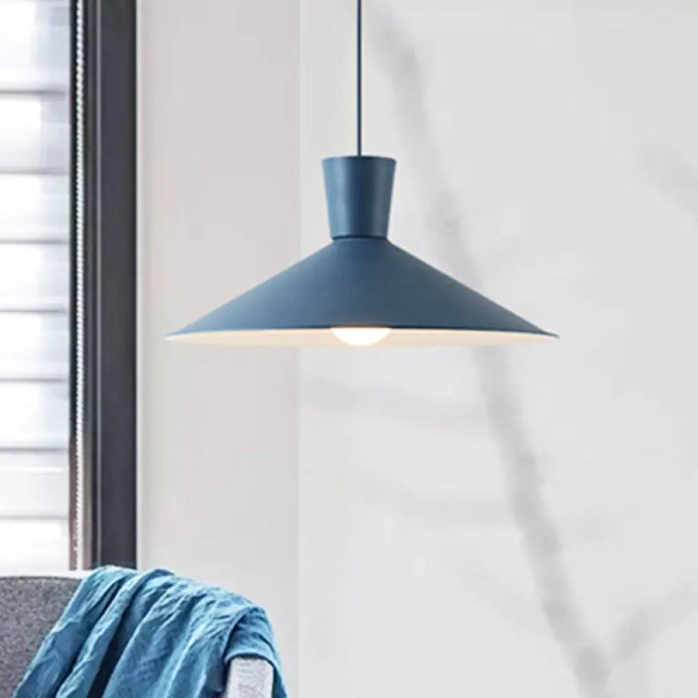 Nordic Style Iron Pendant Ceiling Light - Pink/Yellow/Blue Flared Design, Perfect for Living Room