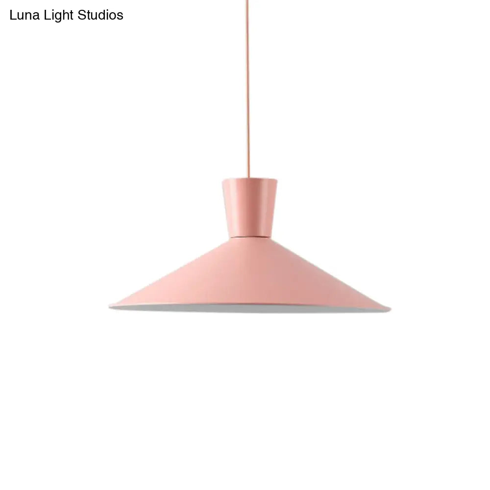 Nordic Style Iron Pendant Ceiling Light - Pink/Yellow/Blue Flared Design, Perfect for Living Room