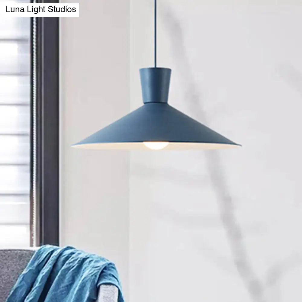 Nordic Style Iron Pendant Ceiling Light - Pink/Yellow/Blue Flared Design, Perfect for Living Room