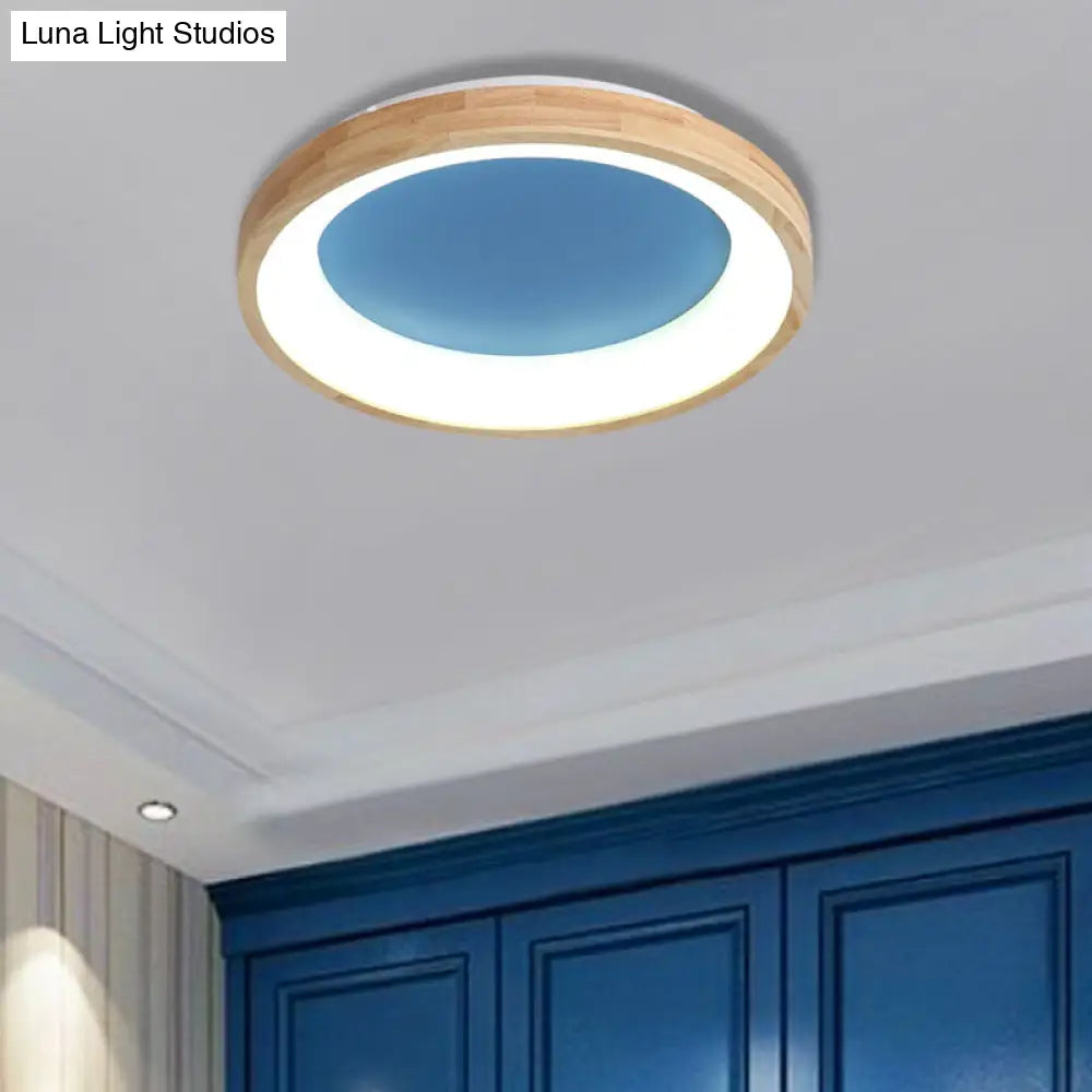 DecorBites™ DecorBites™ Nordic Style LED Flushmount Ceiling Light - Green/Blue, Wood Circular Design - 12"/16"/19.5" Width