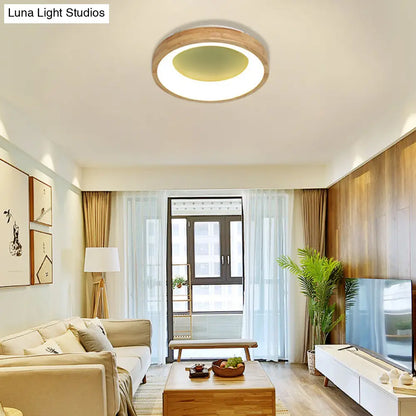 DecorBites™ DecorBites™ Nordic Style LED Flushmount Ceiling Light - Green/Blue, Wood Circular Design - 12"/16"/19.5" Width