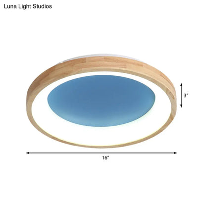 DecorBites™ DecorBites™ Nordic Style LED Flushmount Ceiling Light - Green/Blue, Wood Circular Design - 12"/16"/19.5" Width