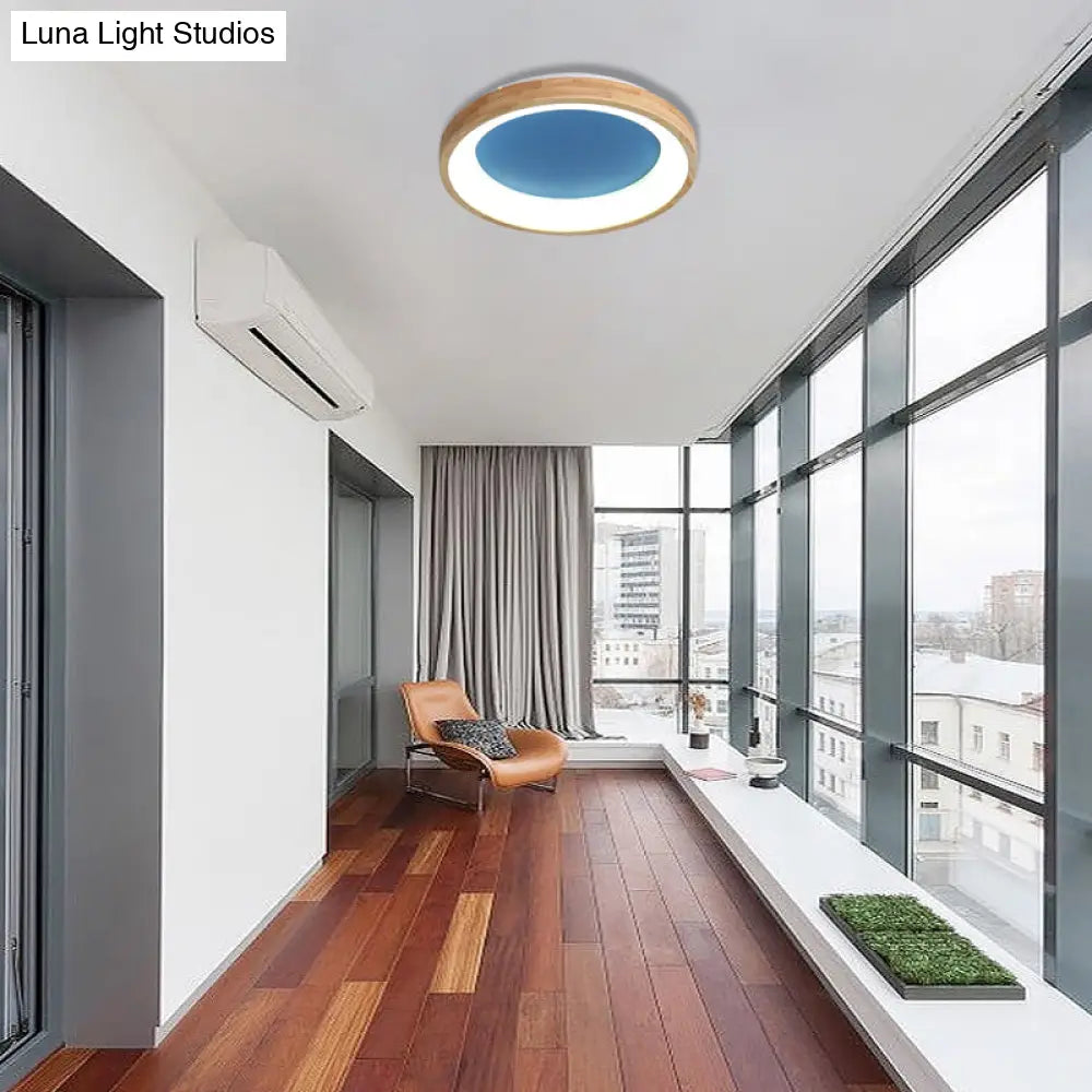 DecorBites™ DecorBites™ Nordic Style LED Flushmount Ceiling Light - Green/Blue, Wood Circular Design - 12"/16"/19.5" Width