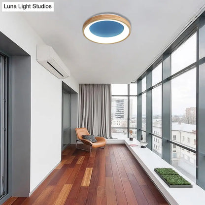 DecorBites™ DecorBites™ Nordic Style LED Flushmount Ceiling Light - Green/Blue, Wood Circular Design - 12"/16"/19.5" Width