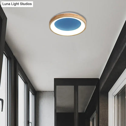 DecorBites™ DecorBites™ Nordic Style LED Flushmount Ceiling Light - Green/Blue, Wood Circular Design - 12"/16"/19.5" Width