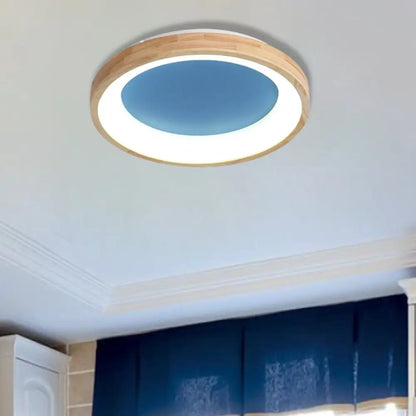 DecorBites™ DecorBites™ Nordic Style LED Flushmount Ceiling Light - Green/Blue, Wood Circular Design - 12"/16"/19.5" Width