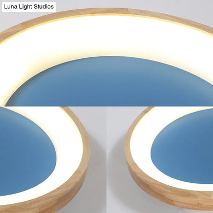 DecorBites™ DecorBites™ Nordic Style LED Flushmount Ceiling Light - Green/Blue, Wood Circular Design - 12"/16"/19.5" Width