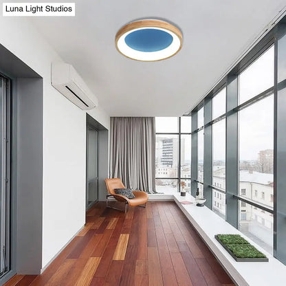 DecorBites™ DecorBites™ Nordic Style LED Flushmount Ceiling Light - Green/Blue, Wood Circular Design - 12"/16"/19.5" Width
