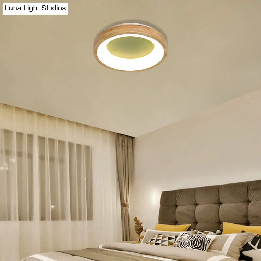 DecorBites™ DecorBites™ Nordic Style LED Flushmount Ceiling Light - Green/Blue, Wood Circular Design - 12"/16"/19.5" Width