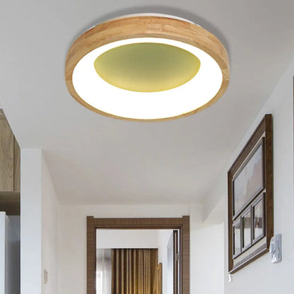 DecorBites™ DecorBites™ Nordic Style LED Flushmount Ceiling Light - Green/Blue, Wood Circular Design - 12"/16"/19.5" Width