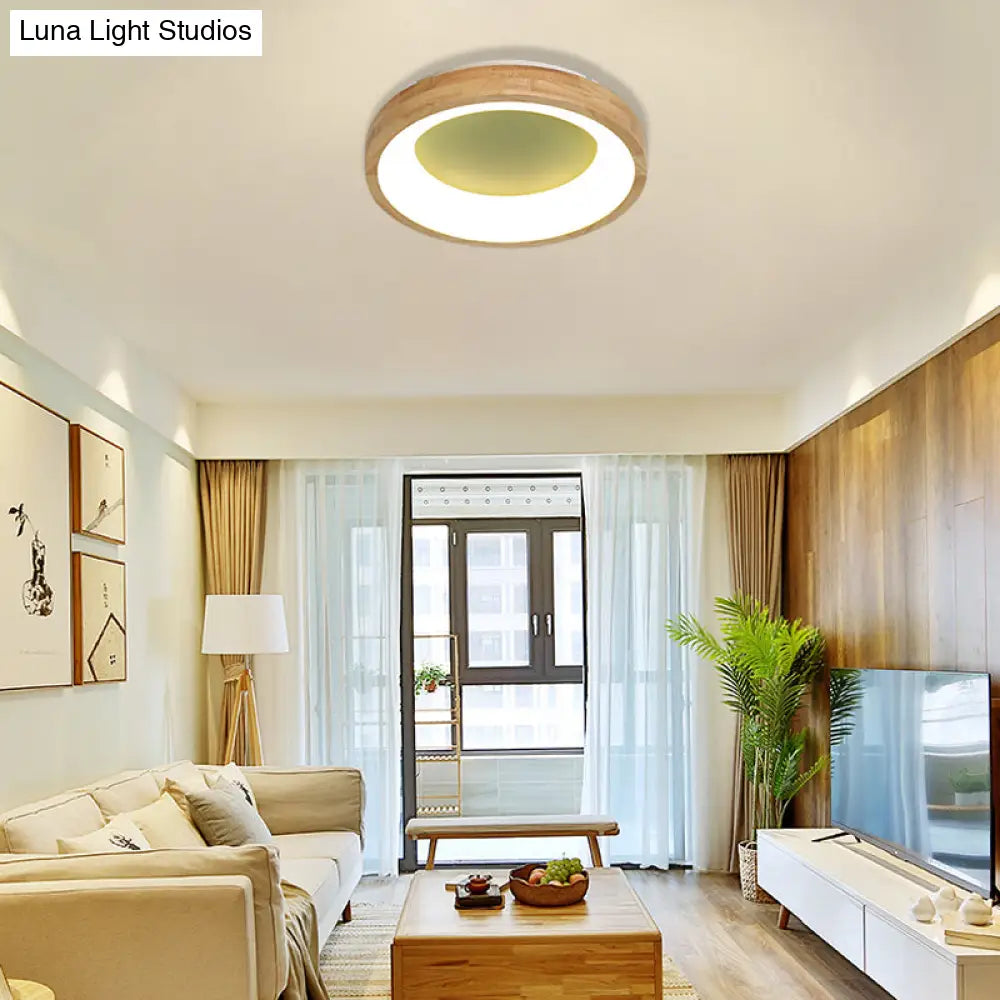 DecorBites™ DecorBites™ Nordic Style LED Flushmount Ceiling Light - Green/Blue, Wood Circular Design - 12"/16"/19.5" Width